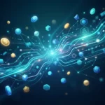 Abstract digital illustration representing fintech innovation with glowing network lines and geometric shapes