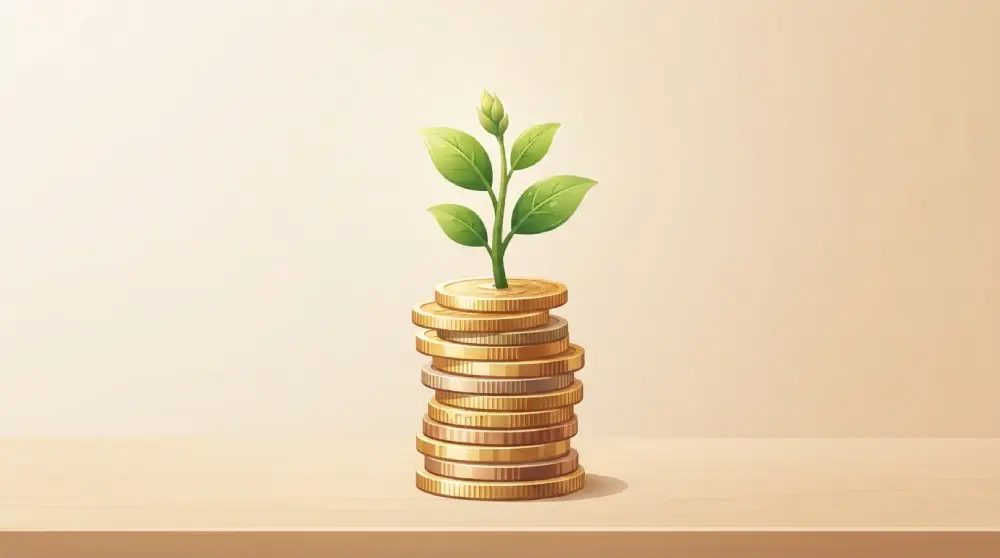 Illustration of a plant growing from coins representing startup funding and business growth